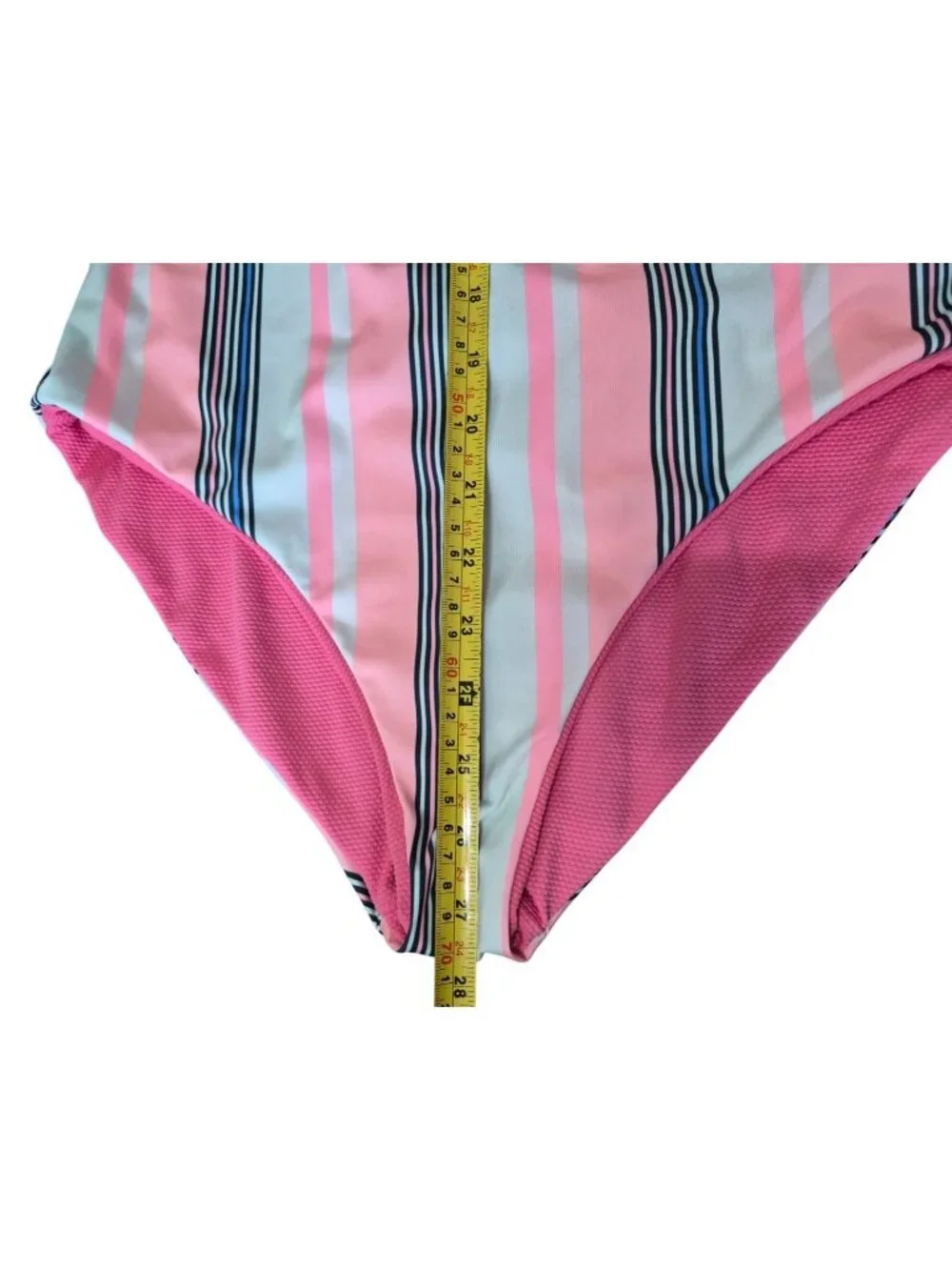 Maa39ji One Piece Swimsuit Size L Pink Striped Crisscross Back Textured